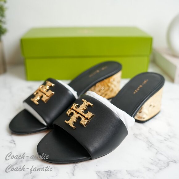 NIB Tory Burch Everly Anatomic Lug Nappa Leather Slide Sandal in Black - Picture 5 of 10